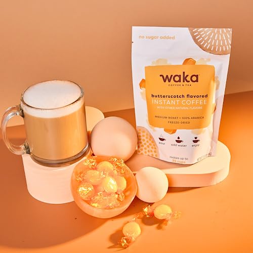 Waka Quality Instant Coffee — Butterscotch Flavored — 100% Arabica Freeze Dried Beans — No Sugar Added & Unsweetened — 3.5 Oz Bulk Bag For Iced Coffee Or Hot Coffee #TOP2