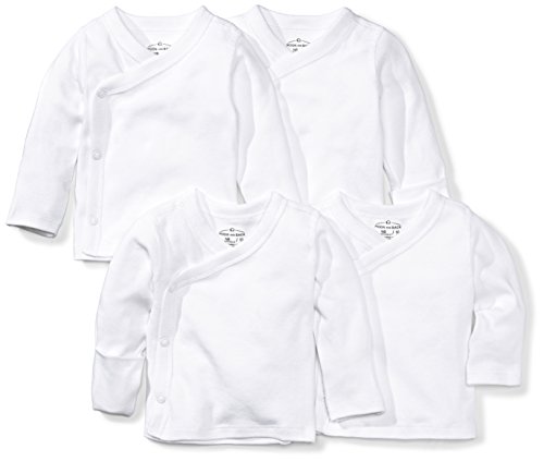 Moon and Back Baby Set of 4 Organic Long-Sleeve Side-Snap Shirts, White Cloud, 0-3 Months