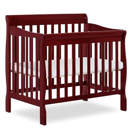 Dream On Me Aden 4-in-1 Convertible Mini Crib In Cherry, Greenguard Gold Certified, Non-Toxic Finish, New Zealand Pinewood, With 3 Mattress Height Settings