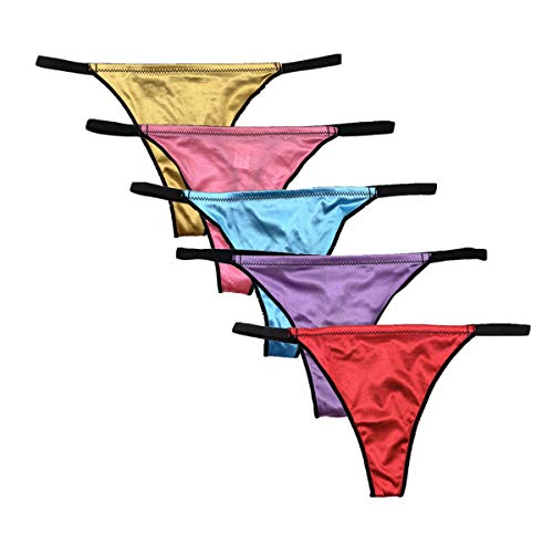 Queen Star Pack de 5 tangas de satén sedoso para mujer tanga V-Back Bragas ropa interior Multicolor multicolor XL