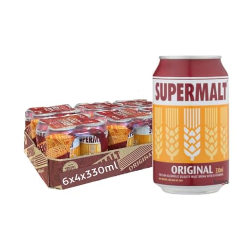 Supermalt - Bebida de malta vegana sin alcohol original con vitaminas B, 4 x 330 ml (paquete de 6)