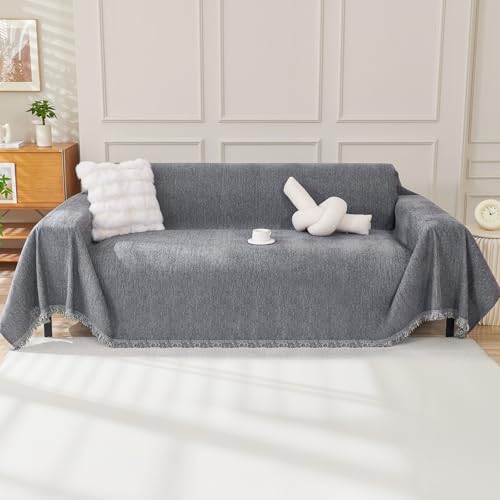 OstepDecor Chenille Couch Cover, Dark Grey Sofa Covers Washable, Sectional Couch Covers for Sofa L Shape, Couch Blanket Cover, Non-Slip Sofa Slipcovers for Dogs, Pets, 71" x 102"