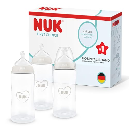 NUK First Choice Baby Bottles | 3+ Months | 300ml | Anti Colic Feeding Bottle | PP | Temperature Control Indicator | Neutral | 3 Count