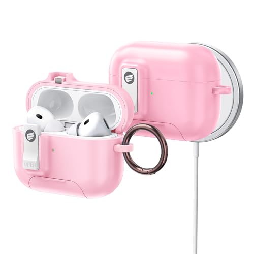 AirPods 4ケース、キーチェーン付きソフトシリコーン保護カバー、ブラック（ピンク、AirPods 4）