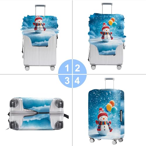 Image of Snowman with Balloons Luggage Cover, Washable Christmas Suitcase Cover, Travel Suitcase Protector Anti-scratch Bag Cover,S