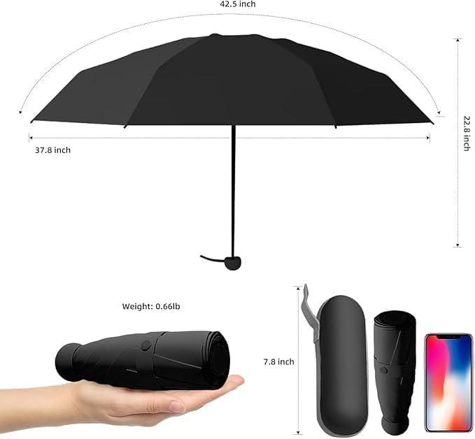 MOROVIK Portable Auto Travel Umbrella, UV Big Size Umbrella for Sun Protection Rain Windproof Strong large 3 fold for men women kids boys girls Perfect small & stylish Windproof & Compact (BLACK ( POUCH ) - 1) 2
