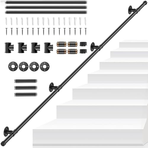 Pasamanos Para Escaleras, Antideslizantes Pasamanos Para Escaleras Pasamano Para Escalera De Interior Y Exterior Pasamano Galvanizado Negro De 3m Para Escalera De áTico JardíN Y Pasillo