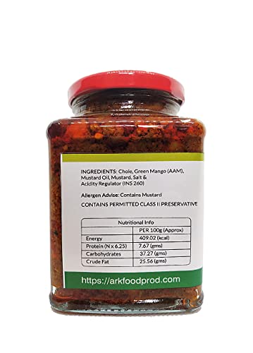 Image of Arkos Homemade Chole Aam Pickle, 400gm with 100% natural ingredients,Soury Chickpeas and mango pickle,Garbanzo and mango Pickle,Ready to eat hot rice, roti,paratha etc