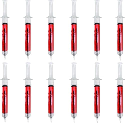 Syringe Shape Ballpoint Pens (12 Pack), Novelty Medical Pens with Black Ink, Realistic Red Barrel Design for Nurses, Doctors, Hospital Staff, Office & School Writing Supplies image 2