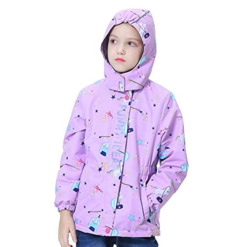 Girls Rain Jacket Girls Raincoat Girls Waterproof Jacket With Fleece Lining Kids Hooded Windbreaker(3902,8) #TOP2