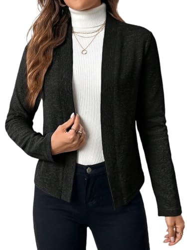 Chic Black Womens Casual Coat - Elegant Long Sleeve, X-Large Slim Fit for Fall & Winter