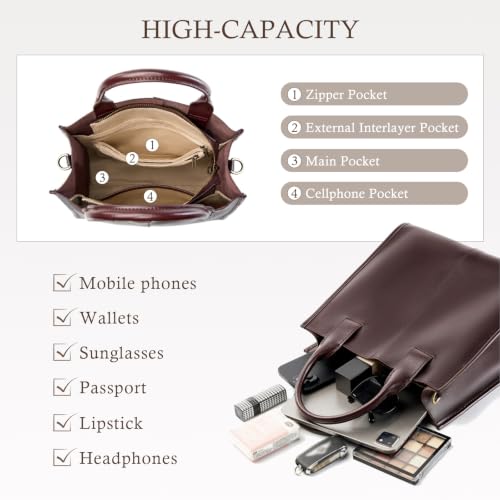 Bolso tote de cuero genuino para mujer, cierre cremallera miniatura 5