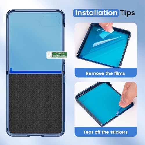 Image of Ruky for Galaxy Z Flip 7 Case, Hard PC Ultra Slim Anti-Scratches Shockproof Wireless Charging, Built-in Back Screen Protector, HD Clearly Shockproof Phone Cover for Samsung Galaxy Z Flip 7, Dark Blue