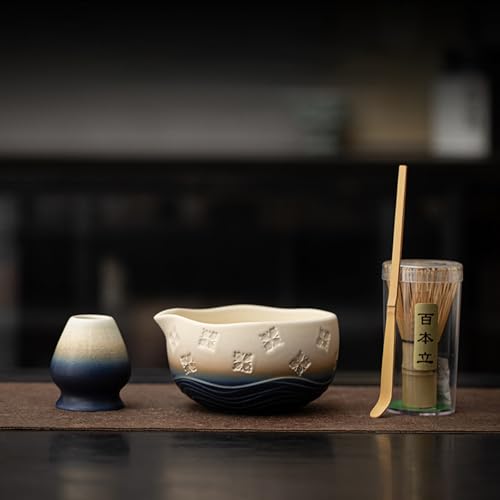 JIKANNOYA 抹茶 セット matcha set 茶道具 4点セット陶器 抹茶茶碗 bowl 茶杓 茶せん 百本立 whisk 茶筅立て くせ直し お手入れも簡単 初心者 自宅用 ceremony 母の日 父の日 誕生日 贈り物 gift おしゃれ