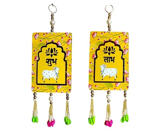 Image of Handcrafted Decorative Wall Decor for Ganpati Diwali Navratri and Pooja Setup Ethentic Hanging for Home Decor Festival Decoration for Home Entrance and Mandir Temple Decor (SUBH LABH Cow)