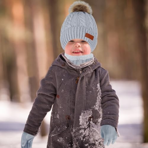 Image of Kids Hat Scarf Gloves Set, Kids Winter Beanie Hat Scarf Gloves Set with Knit Thick Warm Fleece Lined for 1-6 Years Old