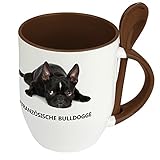 Hundetasse Französische Bulldogge - Löffel-Tasse mit Hundebild Französische Bulldogge - Becher, Kaffeetasse, Kaffeebecher, Mug - Braun