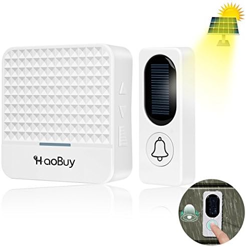 Haobuy Solar Wireless Doorbell Kit, 1 Plug-in Receiver and 1 Remote Button Waterproof Operating at 1000 Feet Range with 52 Chimes,No Batteries Required for the Receiver - White