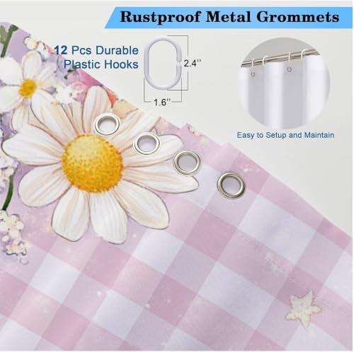 Rideau de douche anti moisissure imperméable lavable tartan rose - 7