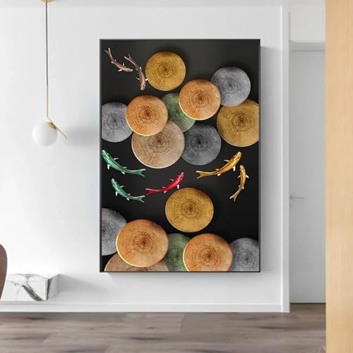 Impression sur toile de luxe 3D poisson rouge abstrait avec cadre