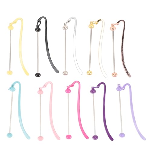 Jenngaoo Marque-page Métal Personnalisable avec Crochet Pendentif, Chaîne en Acier Inoxydable Livret Vide pour Perles Artisanat Créatif, 10 Pièces pour Bijoux x et Décoration