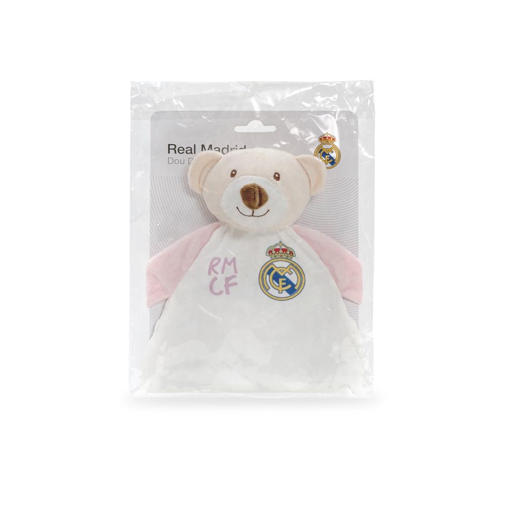 Interbaby - Dou Dou para Bebés Oso Real Madrid – Manta de Apego Suave con Peluche – Producto Oficial del Real Madrid CF – Ideal para Recién Nacidos y Niños Pequeños Futuros Madridistas