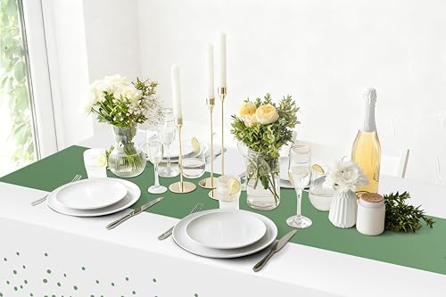 Image of Smiry Plastic Table Cloth Disposable 8 Pack, 54 x 108 Inch Rectangle Waterproof Tablecloth, Printed Gold Table Runner Style for Birthday Weeding, Party, Leakproof & Sturdy, White and Sage Green