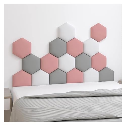 Paneles de Pared Acolchados, Juego de 17 Unidades, autoadhesivos, para decoración Infantil, cabecero tapizado, Acolchado de Pared Hexagonal 3D anticolisión (Rosa, 180 x 105 cm)