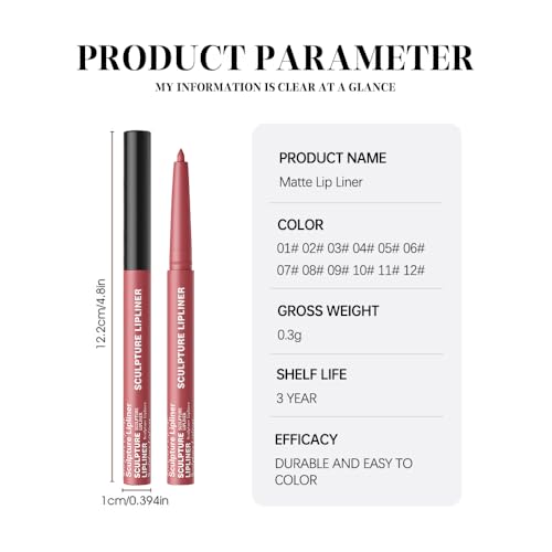 Image of K05 Hxssll 12 Colors Matte Lip Liner Pencil - Long Lasting Waterproof Lip Liner, Smudge Proof Transfer Proof Lip Pencil, High Pigment Lip Makeup for Defining & Filling Lips (05#, 1PCS)