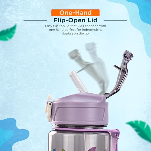 Image of Baybee Galaxy Kids Water Bottle 800ml | Leak-Proof Baby Sipper Bottle with Flip Lock Lid & Silicone Straw | BPA-Free School Water Bottle for Boys & Girls, Drinking Training Sipper Bottle Kids (Purple)