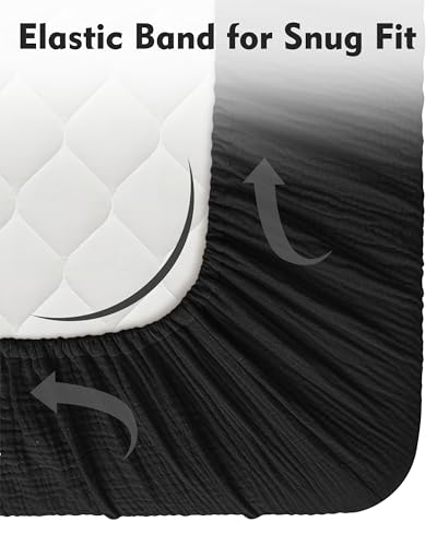 Image of Pro Goleem Muslin Crib Sheets for Boys and Girls, Soft Breathable Neutral Fitted Cotton Baby Bed Sheets for Standard Crib Mattress & Toddler Mattress (52 inchx28 inch), 1 Pack (Black)