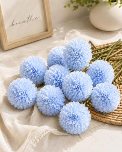 Image of Divyakosh Artificial Hydrangea Flower Sticks for Vase (Vase Not Included), Pack of 6, 3.5 Inch (8.9 cm) Large Bloom, Sky Blue Artificial Flowers for Home Decor, Decorative Artificial Dahlia Flowers