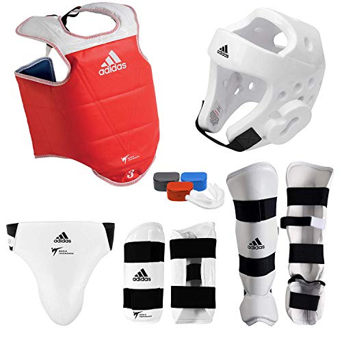 adidas Complete Taekwondo Sparring Gear Set with SHIN Instep - White - Adult-Large