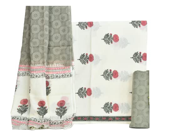 Image of NISHIRE Women's Cotton Jaipuri Hand Block Print Unstitched Suit Material with Cotton Mulmul Dupatta