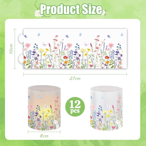 Cadimus 12 Windlicht Blumen Tischdeko, Windlichter mit Blumenmotiv, Windlichter Hochzeit Geburtstag, Tischdeko Frühling Ostern, Schmetterlinge Blumen Deko, Geeignet für Teelichter oder Kerzen