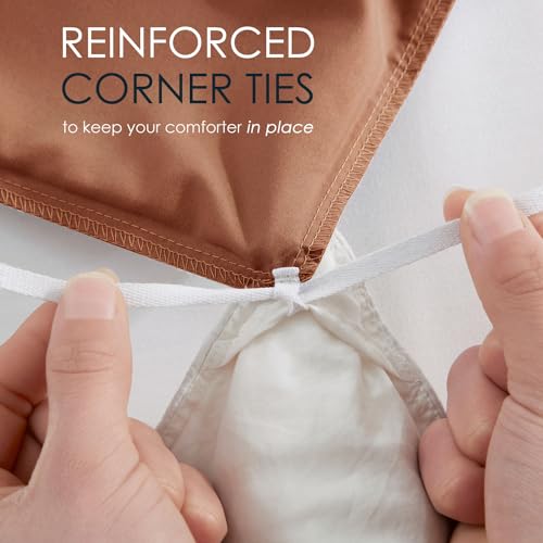 Image of Hearth & Harbor Rust Duvet Cover with Fitted Sheet Cal King Size | 4 Piece Soft Double Brushed Bedding Set, Button Closure, 1 Duvet Cover 104x98 Inches, 1 Fitted Sheet, 2 Pillow Shams