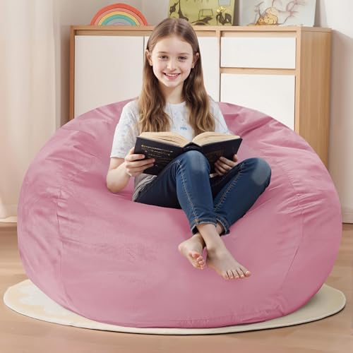 Homguava 2FT Bean Bag Chair: 2' Bean Bags with Memory Foam Filled,Comfy Beanbag Chairs Round Bean Bag Sofa with Dutch Velvet Cover-Dusty Pink