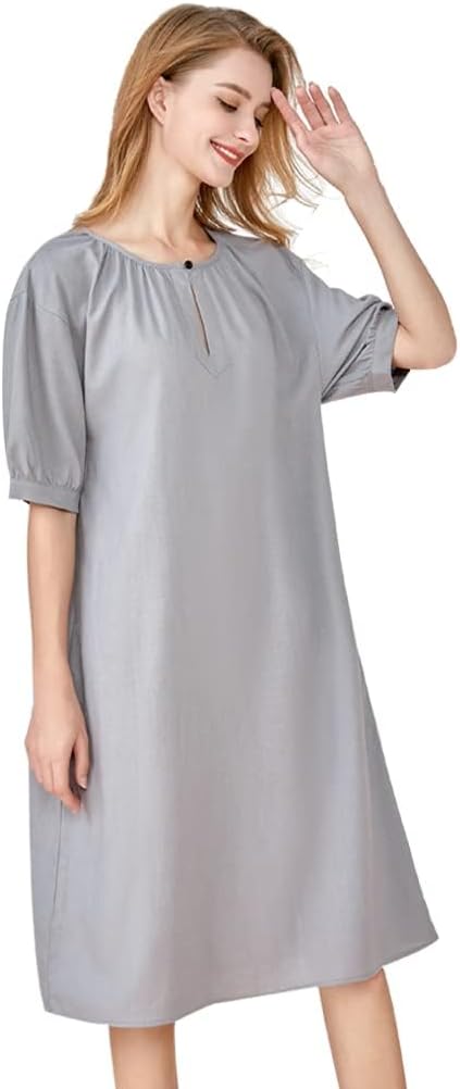 Minibee Women's Cotton Linen Dress Short Sleeve Midi Casual Plus Size Tunic Dress with Pockets - Image 3