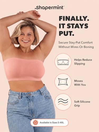 Image of SHAPERMINT Strapless Bra, No-Slip Wireless Bandeau with Sewn-in Cups