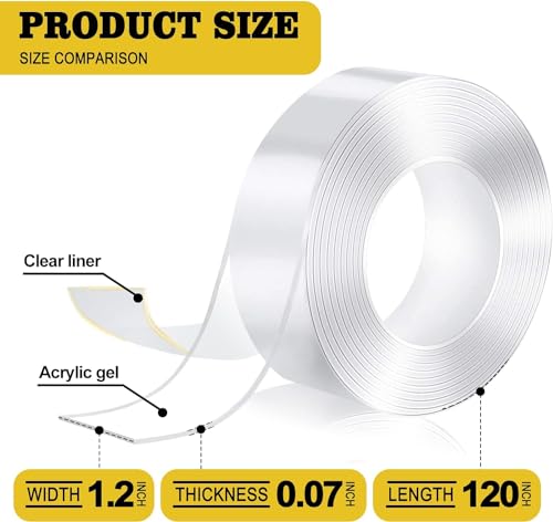 Image of Kelasy Nano Double Sided Tape Heavy Duty,Strong Sticky Mounting Tape 120IN | 1.2 inch x 120 inch,Nano Tape,Extra Strong,Clear Adhesive Tape,Poster Wall Tape for Decoration,Indoor & Outdoor Use