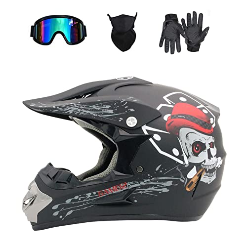 Motocross Helmet,Outdoor Full Face Dirt Bike Helmets ATV Offroad Adult Youth Motorcycle Helmet SUV Dirt Bike Mountain Bike Helmet DOT Unisex Offroad Helmet (4 Piece Set) (Black, Medium)