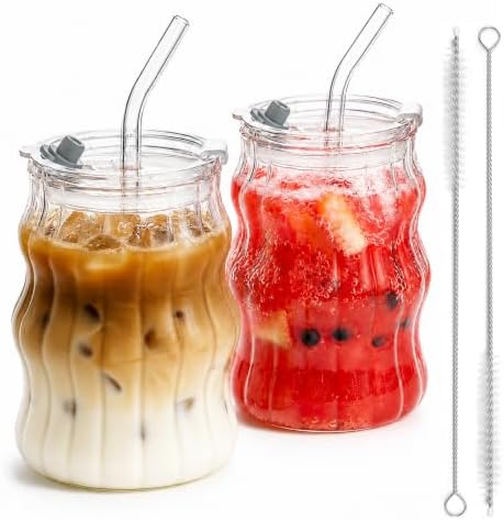 L&W Luck Verres à Café Glacé 530 ml, Verres Ondulés avec Paille, ...