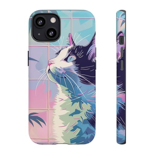 Coque iPhone 13 chat coloré avec finition mate anti-traces