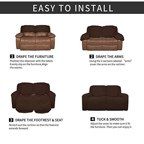 Image of Easy-Going 6 Pieces Microfiber Stretch Sectional Recliner Sofa Slipcover Soft Fitted Fleece 2 Seats Couch Cover Washable Furniture Protector with Elasticity for Kids Pet(Recliner Loveseat,Coffee)