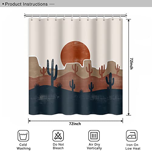 Umpoo Abstract Mid Century Bohemian Bathroom Shower Curtain Desert Cactus Red Sun Shower Curtain With Hooks Waterproof Fabric Polyester Shower Curtain Modern Aesthetics Home Decorative, 72X72 Inch #TOP6