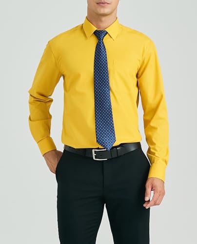 Image of HISDERN Mens Dress Shirt with Tie Pocket Square Set Classic Button Down Shirt Matching Tie Long Sleeve Shirts