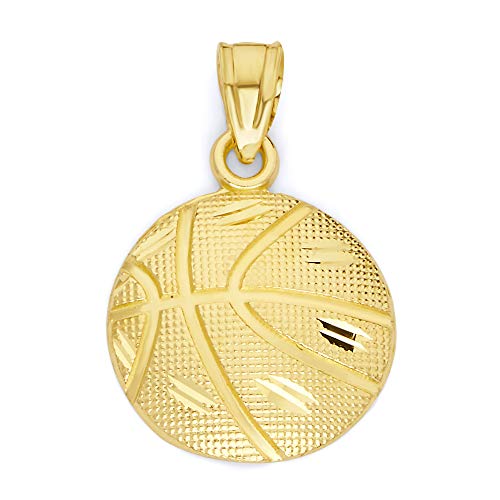 10k Solid Gold Basketball Pendant Sports Fan Casual Everyday Wear, Ball Charm Baller Jewelry Tournament Trophy for League
