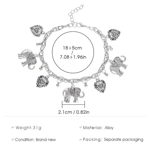 Image of Vintage Elephant Heart Anklet Bracelet for Women Animal Love Hearts Bead Ball Adjustable Chain Foot Ankle Bracelets Fashion Beach Party Jewelry Gifts Christmas