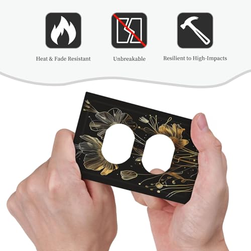 Placa de interruptor de diseño floral negro y oro, acabado de lujo para pared 7