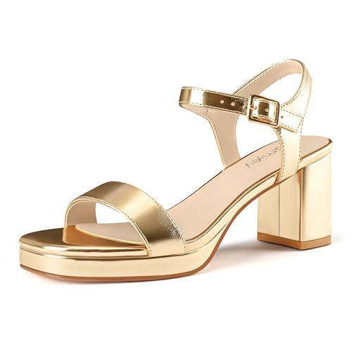 Platform Heels for Women Square Open Toe Block Chunky Heel Sandals with Buckle Ankle Strap Prom Party Wedding Dress Pumps